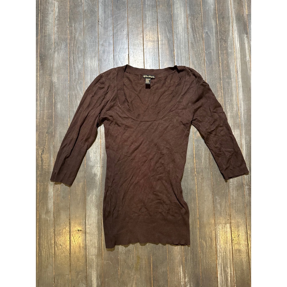 Forever 21 Brown Scoop‎ Neck 3/4 Sleeve Knit Top Sweater